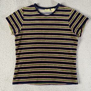 Vintage Limited America Shirt Womens Large Blue Striped Velvet Velour Top Y2K